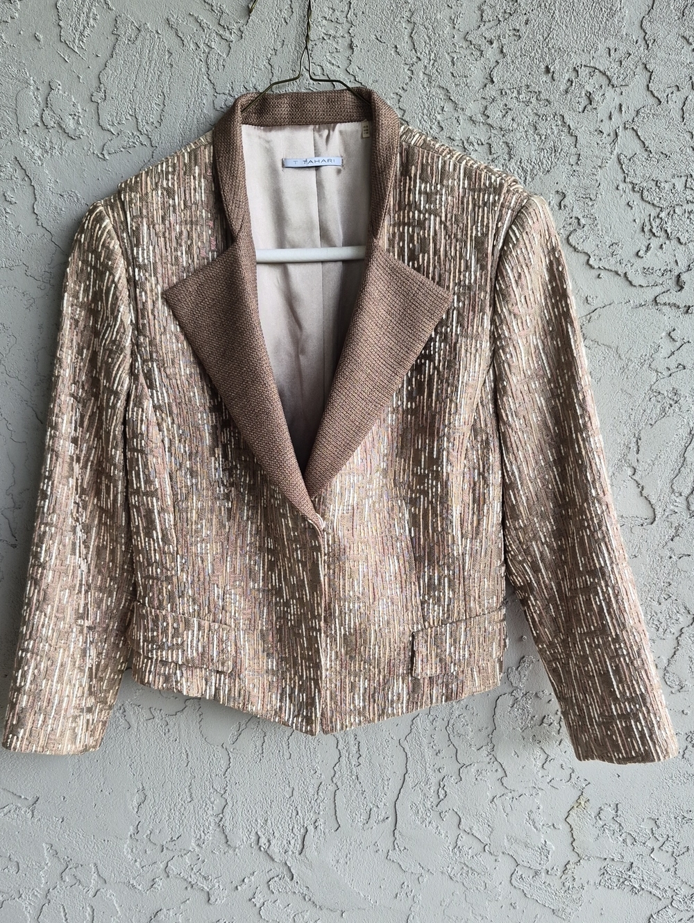 Tahari Blush Gold Metallic Cropped Blazer